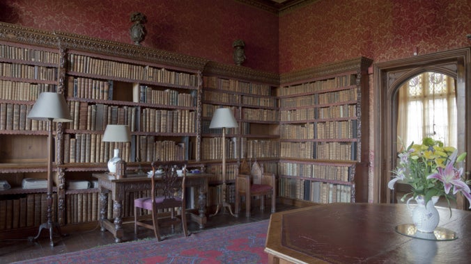 A view of Chirk Castle’s library. The shelves are filled with books collected by the Myddelton family over the centuries.